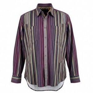 Robert Graham Mens Large Button Up Shirt Purple Striped Embroidered Scooter L